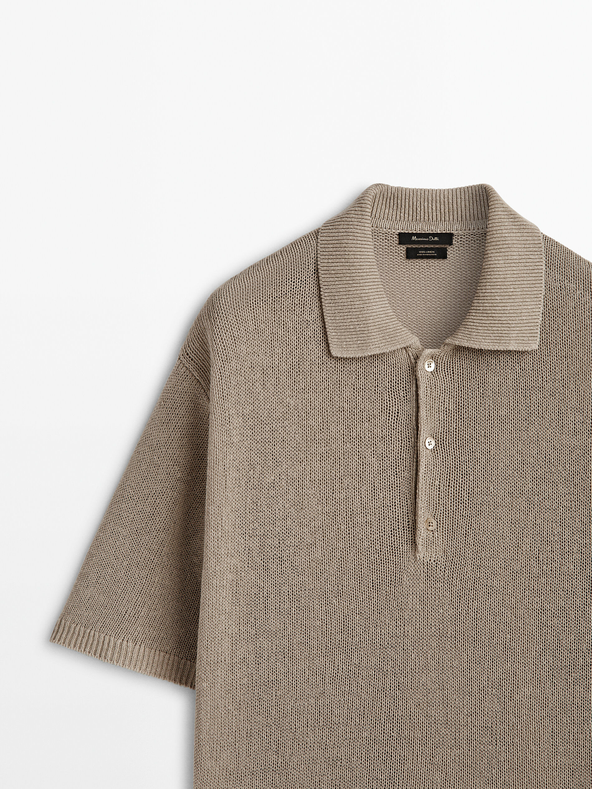 Camisa polo com botões, 100% linho - Stone