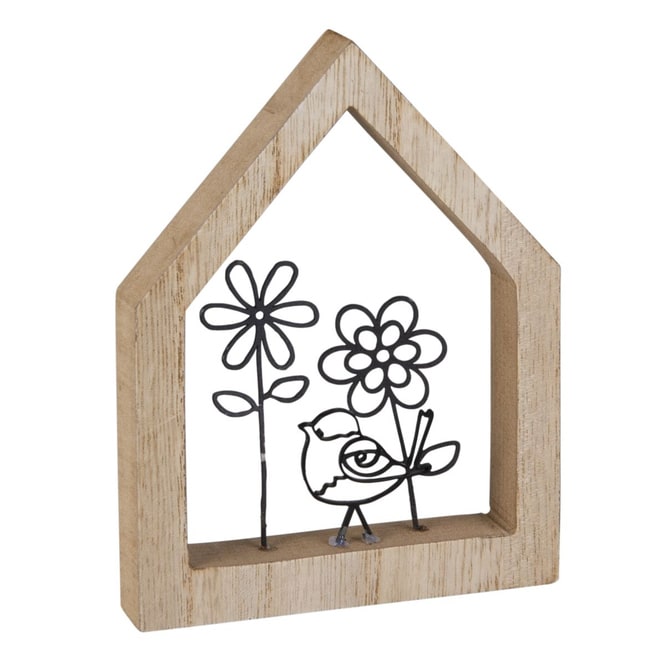 Haus mit Blumen und Vogel - ca. 11,5 x 2 x 15 cm