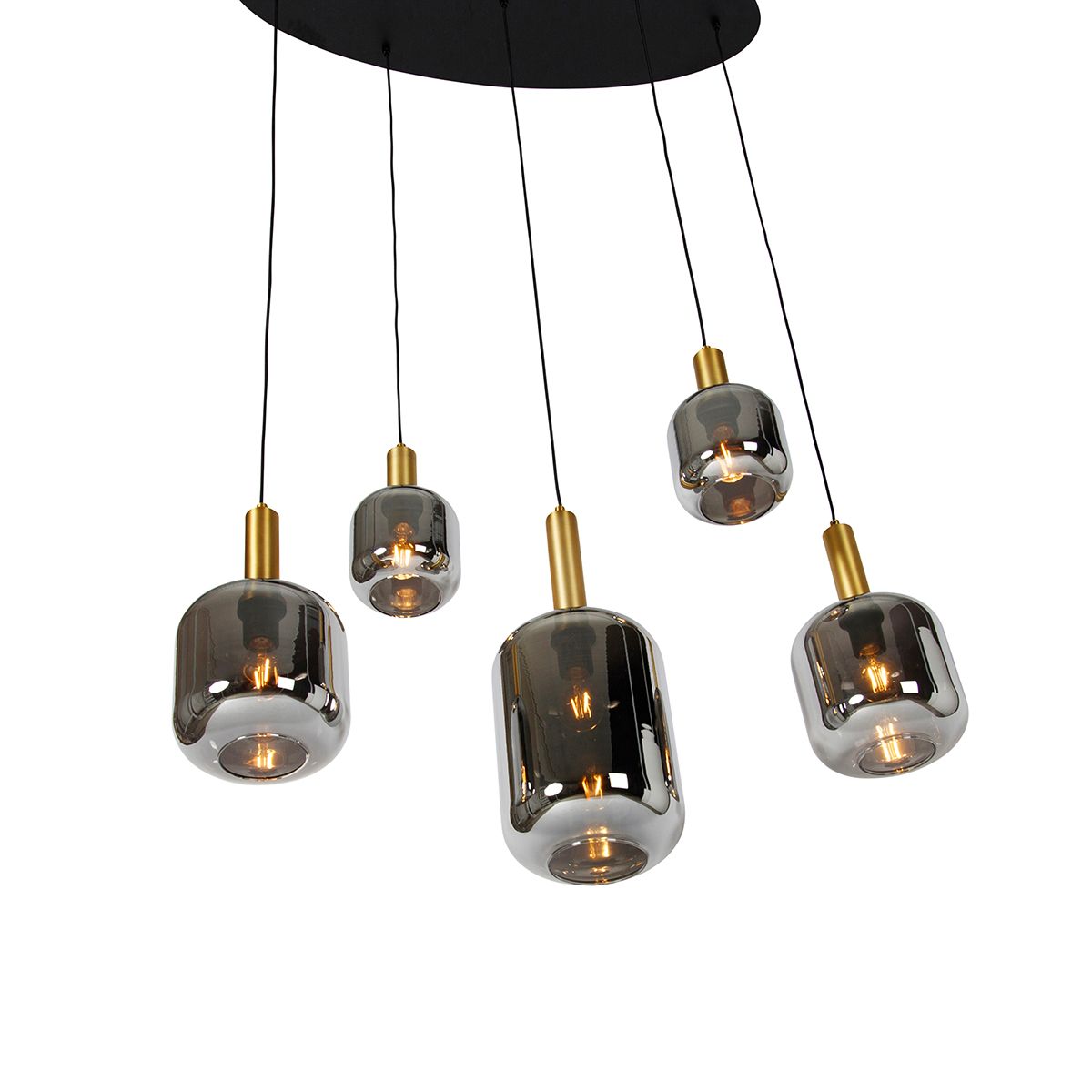 Hanglamp zwart met goud en smoke glas ovaal 5-lichts - Zuzanna