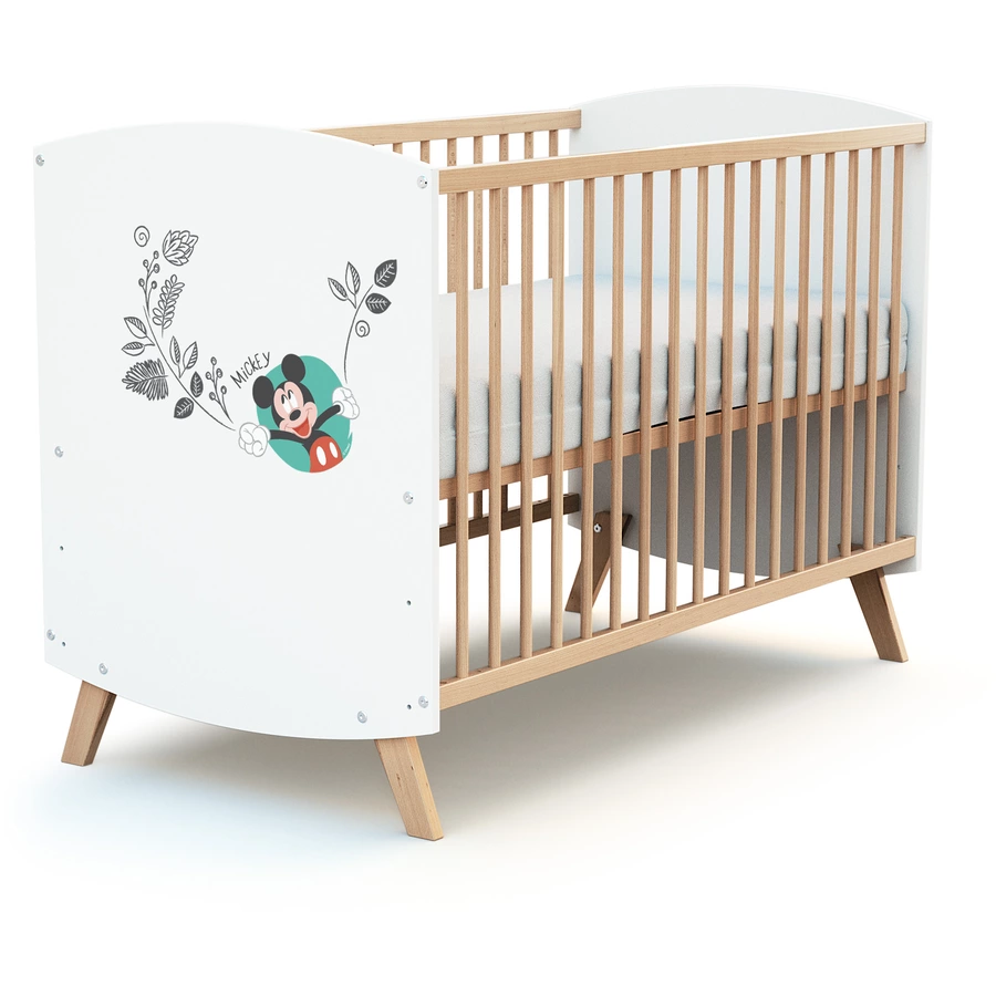 AT4 Babybett  Doodle Zoo Mickey weiß mit Buche 60 x 120 cm