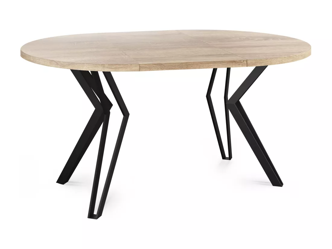 Table Ronde Salle à Manger - 120/196 Cm De Diamètre - Table à Rallonges Avec Pieds En Métal Noir - Style Industriel - Compacte - Chêne Sonoma