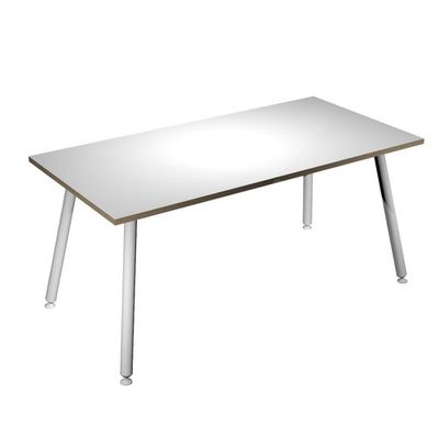 Bureau LEONARDO - 160 cm - Pieds métal blancs - Blanc chants chêne