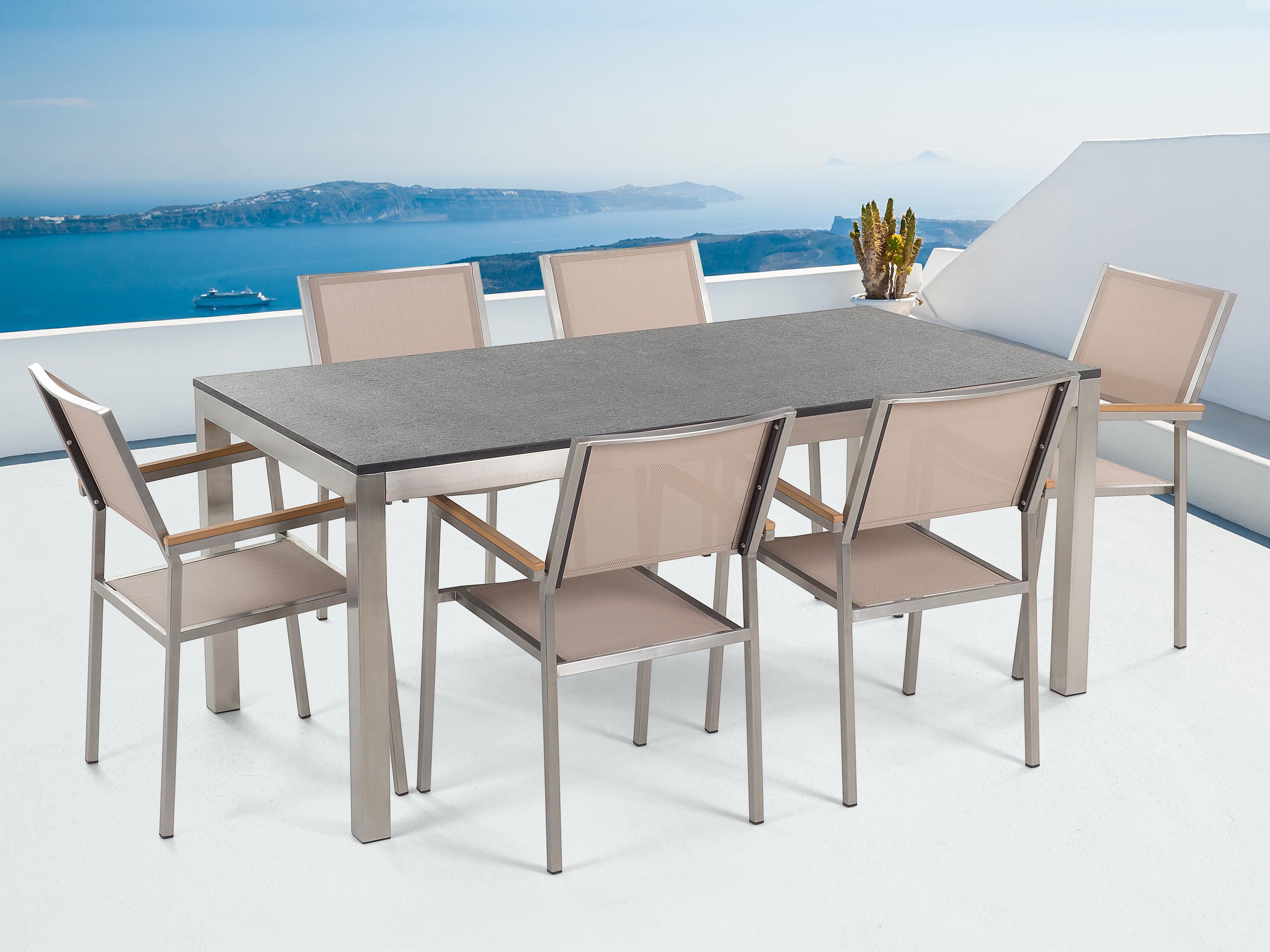 Tuinset 6-zits GROSSETO Graniet Gevlamd Zwart/beige