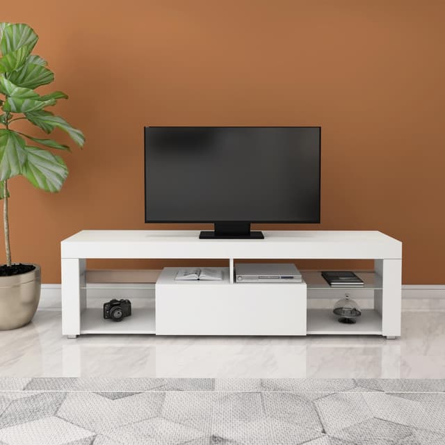 ML Design Wood Træ TV Lowboard i White, 140x51x35 cm, moderne tv-kort med