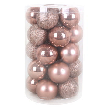 Christmas Goods kerstballen mix kunststof 25 stuks donkerroze Ø 16 cm