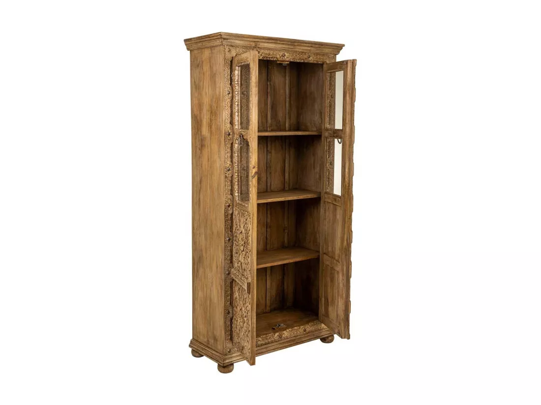 Vitrine en verre et bois artisanal marron 89x40x190h