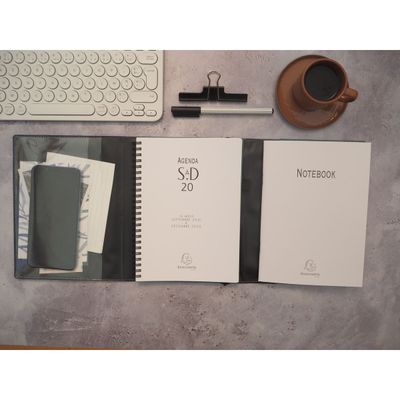 Agenda All in One + carnet - 1 semaine sur 2 pages - 16 mois - 15 x 21 cm - bleu - Exacompta