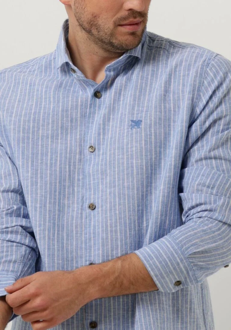 VANGUARD lichtblauwe vanguard casual overhemd long sleeve shirt linen cotton blend stripe
