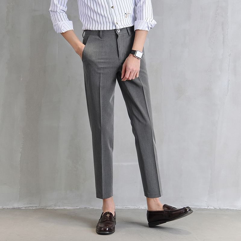 Craltuxe - Mid Rise Plain Cropped Tapered Dress Pants