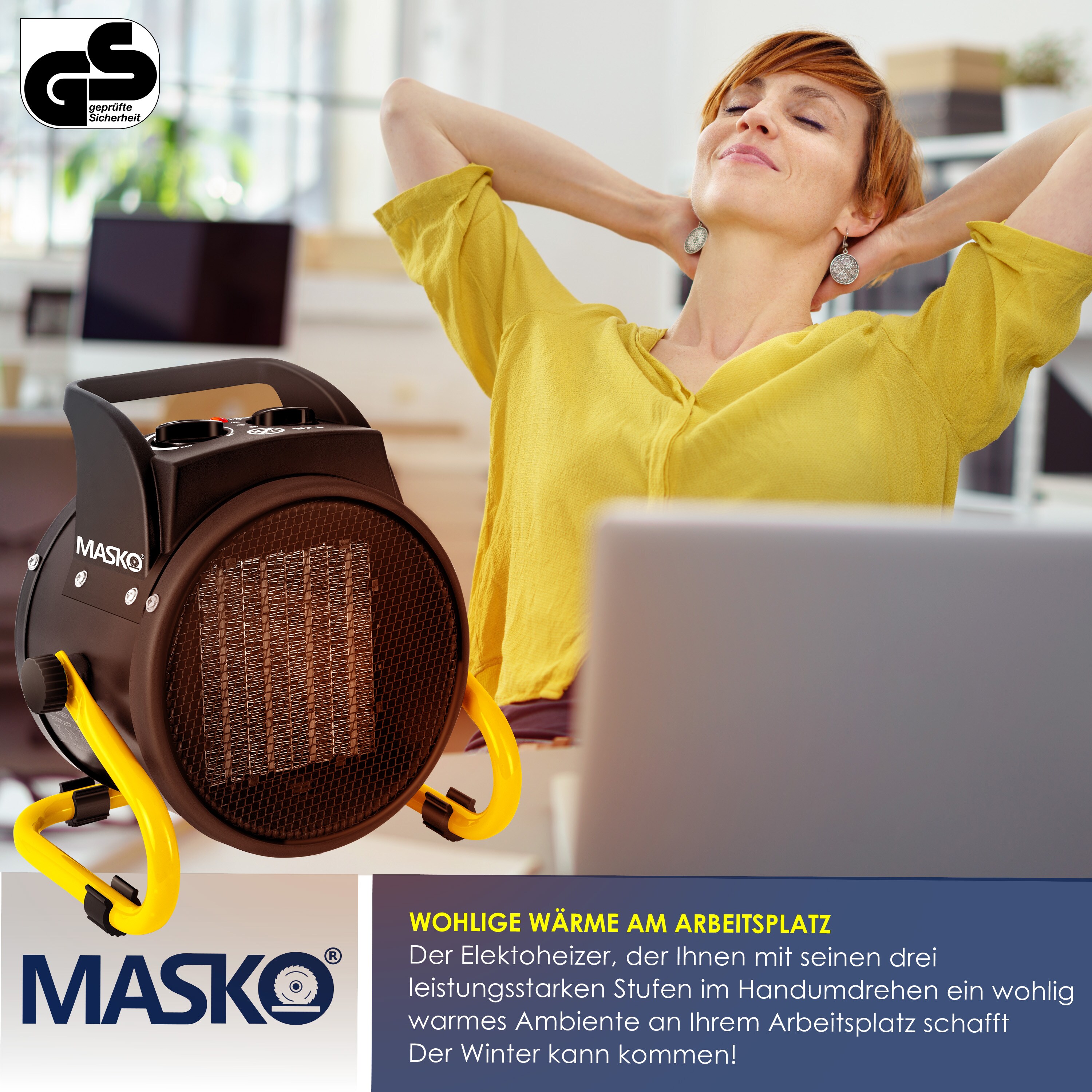 MASKO® Elektroheizer Heizlüfter Bauheizer Keramik Heizstrahler elektrisch Heizgerät mit Thermostat Elektroheizer mit 3 Heizstufen, Heizgebläse für Innen- und Außeneinsatz