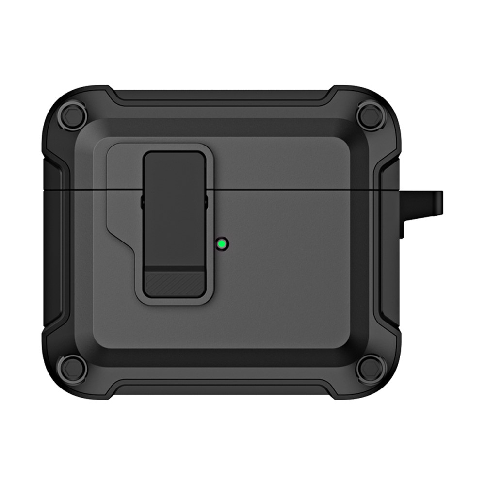 AirPods (3. Generation) Hybrid Hardcase Schutzhülle mit Verschluss   Karabinerhaken - Schwarz / Grau