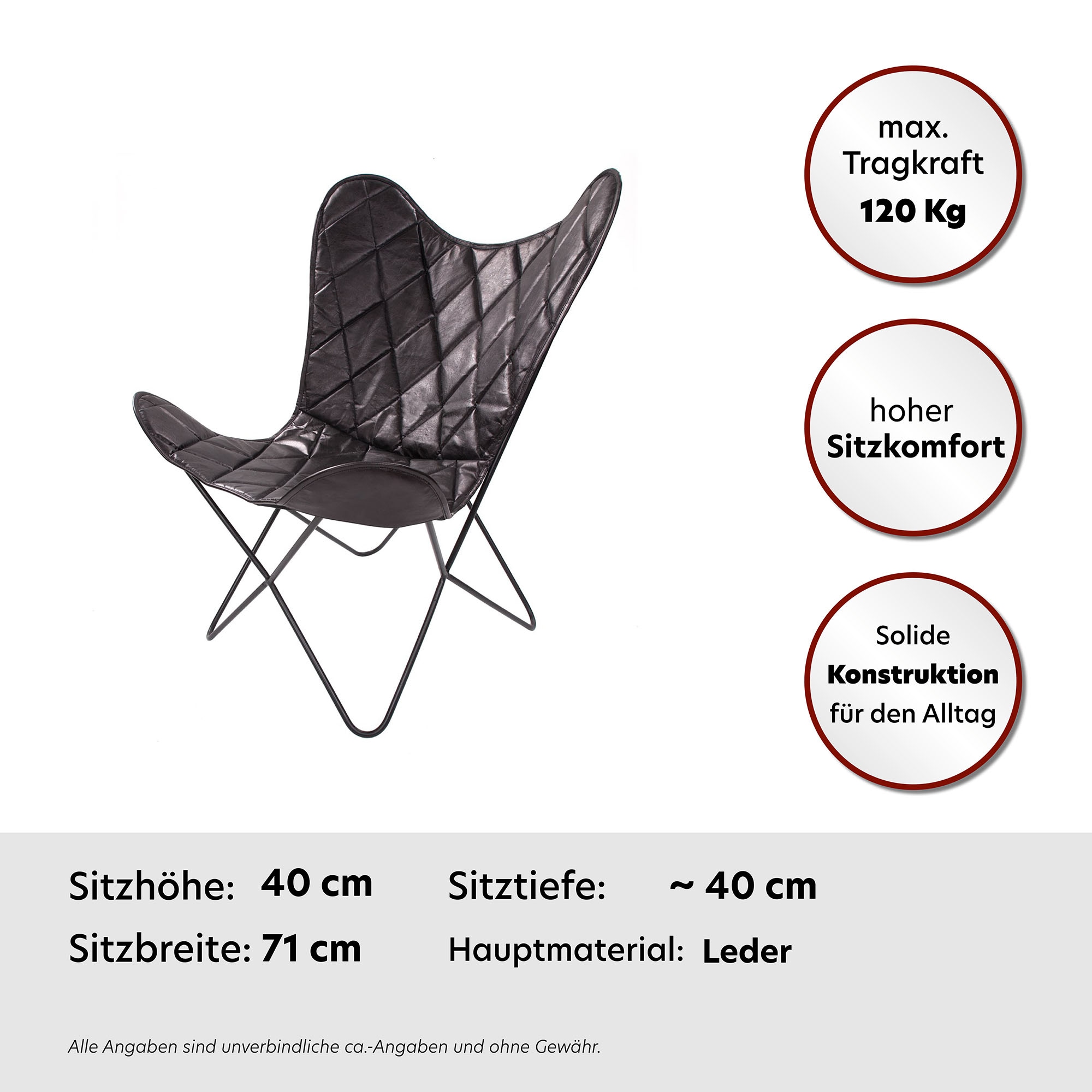 Kayoom 4-Fussstuhl »Schmetterling Stuhl Pablo, Schmetterlingsstuhl aus Leder« () 1 Stk.pflegeleicht, hochwertig, hochwertig verarbeitet, hoher Sitzkomfort