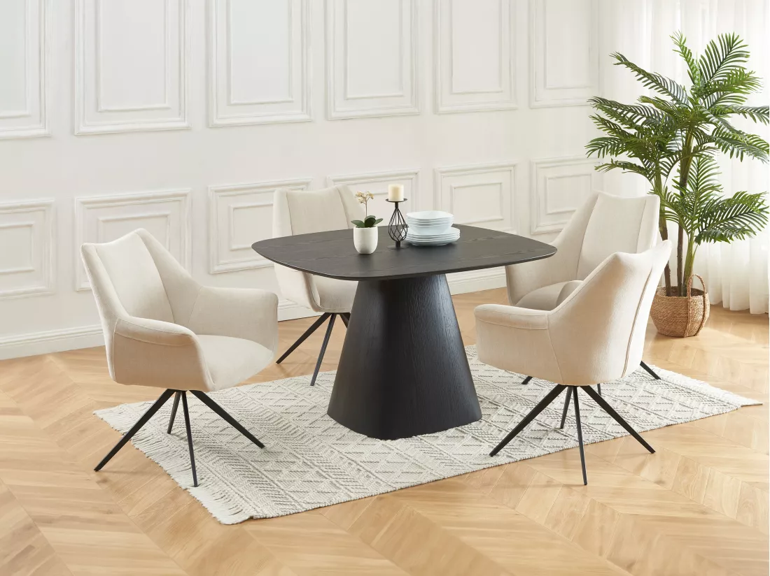 Lot de 6 chaises avec accoudoirs en tissu et métal noir - Beige - KARDESA de Maison Céphy