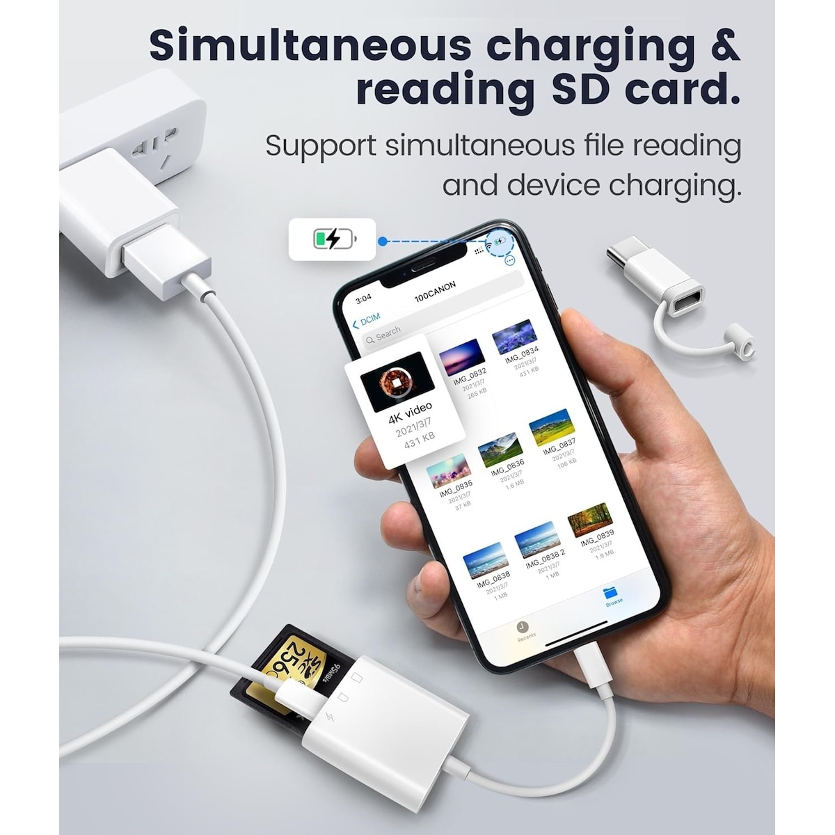 NÖRDIC USB-C, Lightning-kortleser 2 spor SD, MicroSD 1xUSB-C Lading PD30W UHS-I