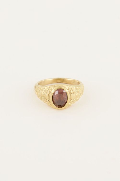 Vintage zegelring rode steen