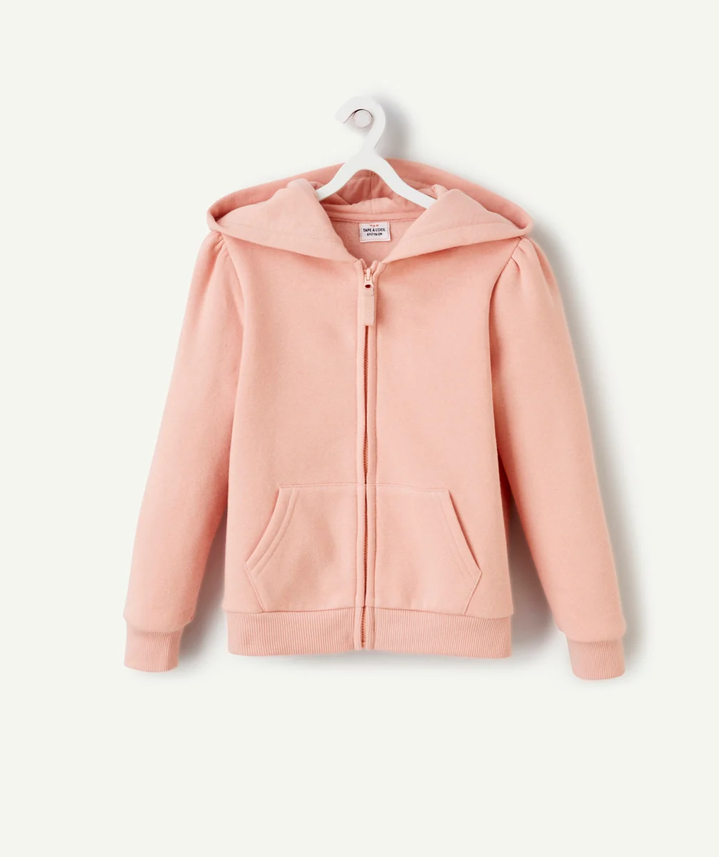 GILET ZIPPÉ À CAPUCHE FILLE EN FIBRES RECYCLÉES ROSE POUDRÉ