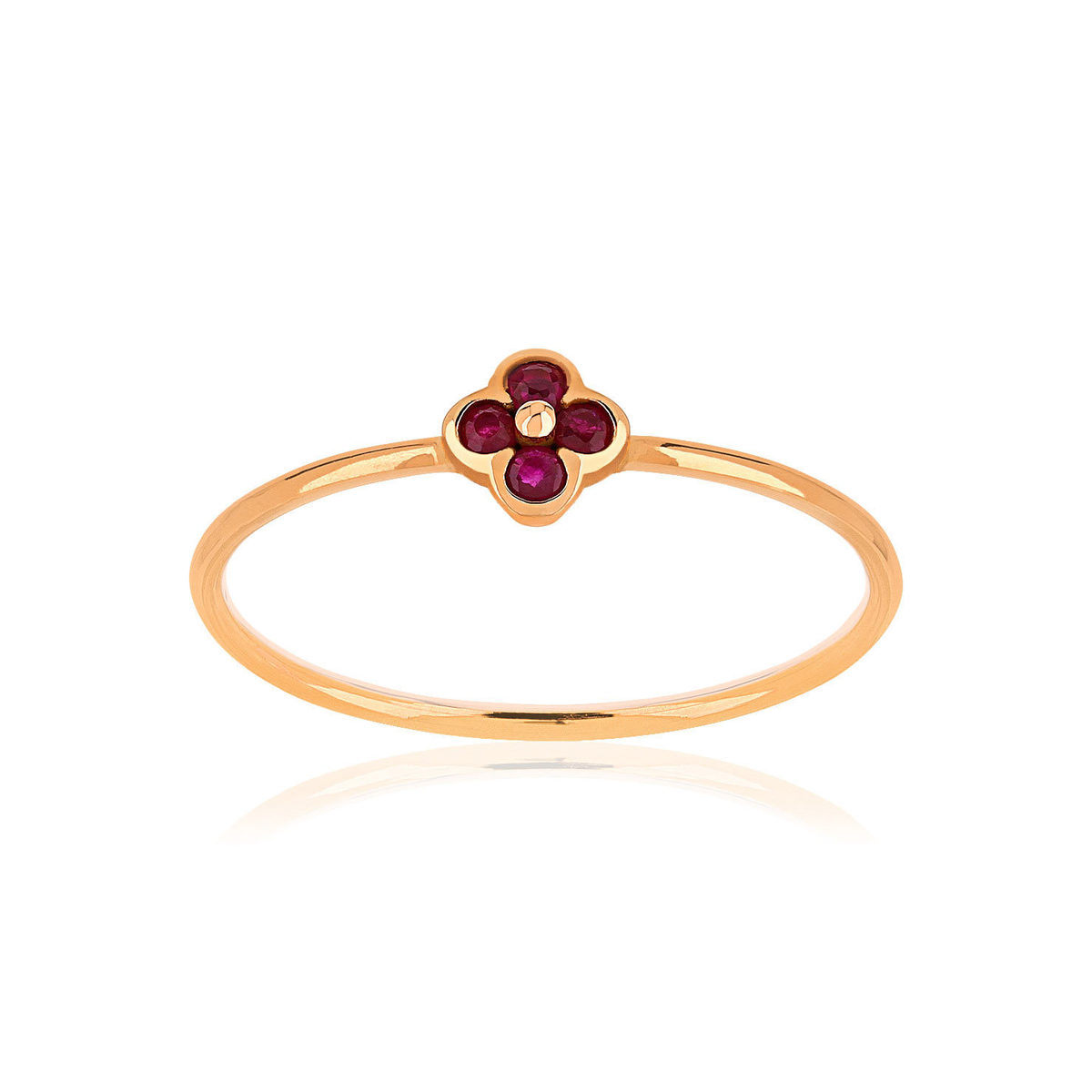 Bague or 375 rose fleur rubis