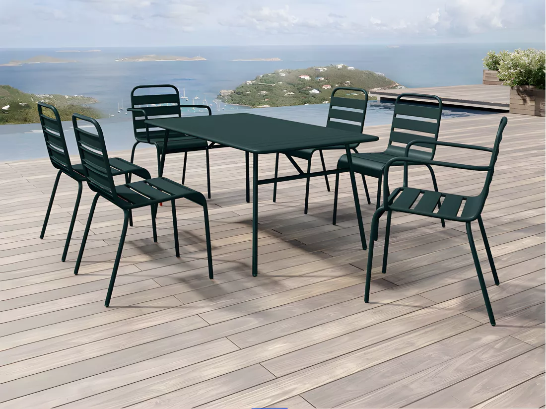 Table de jardin L.160 cm en métal - Vert sapin - MIRMANDE de MYLIA