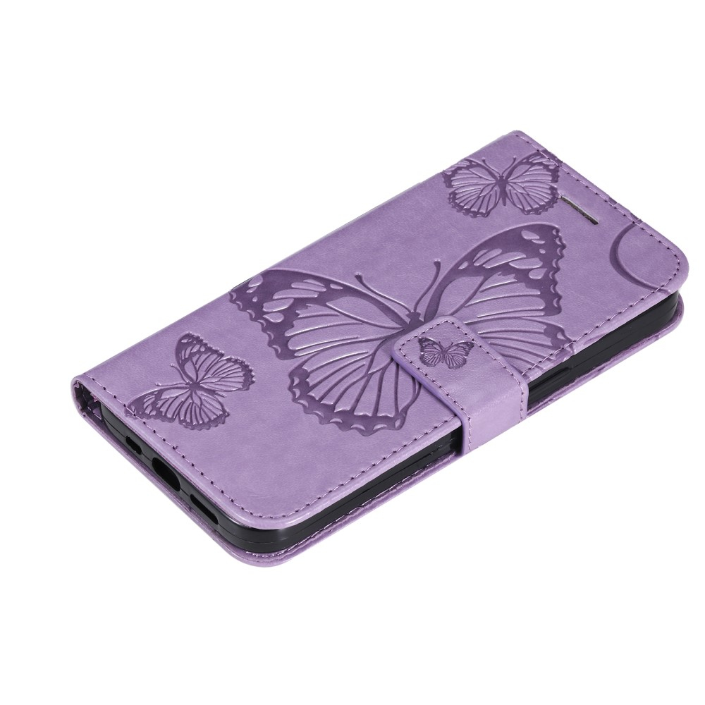 Samsung Galaxy A54 5G Leder Tasche mit Kartenfach   Handschlaufe Schmetterling - Lila