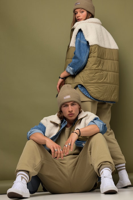 Steppweste, Wide Fit, Teddy-Patch, Stehkragen, Unisex