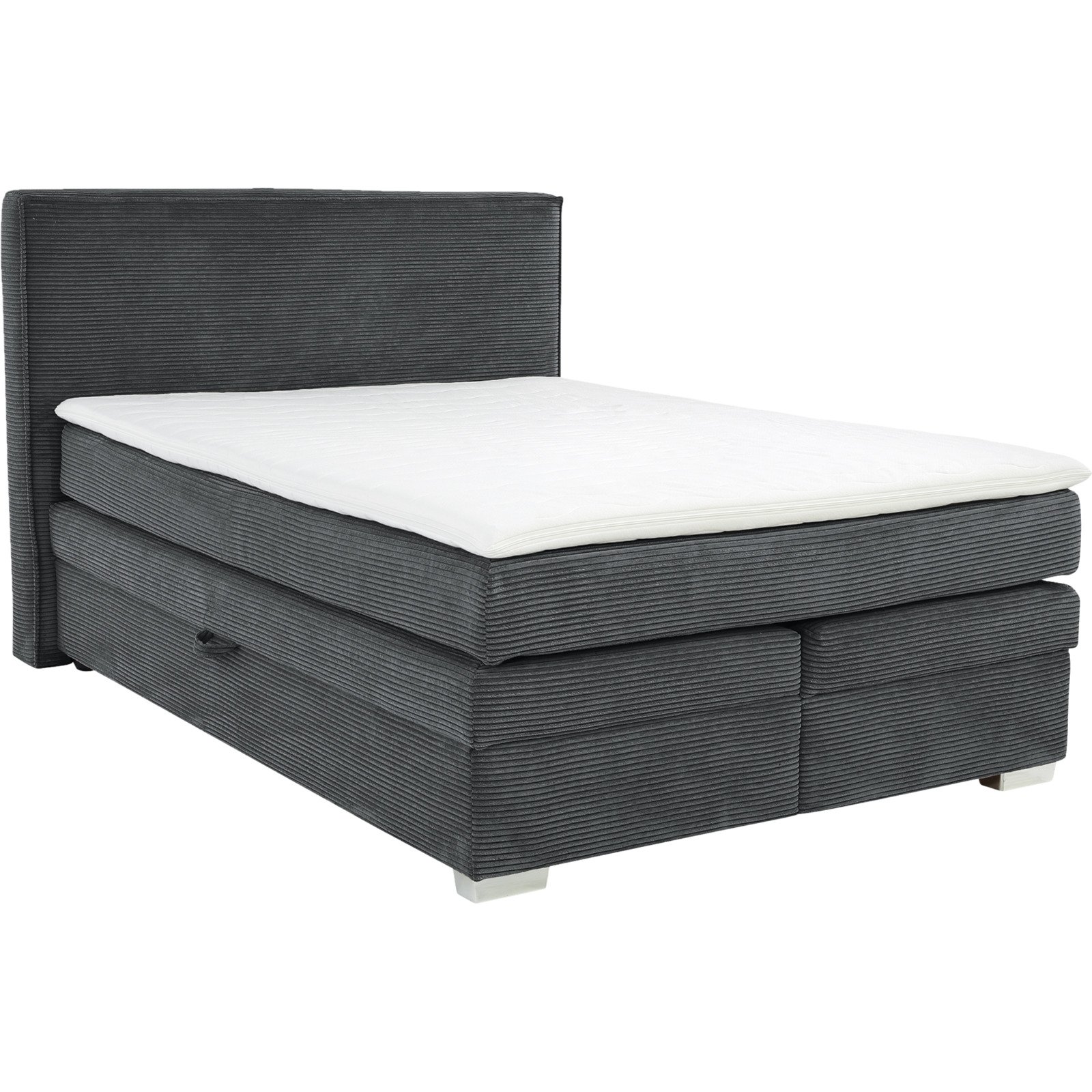Boxspringbett Arabella Stoff Cord 140 x 200 cm, mit Bettkasten grau