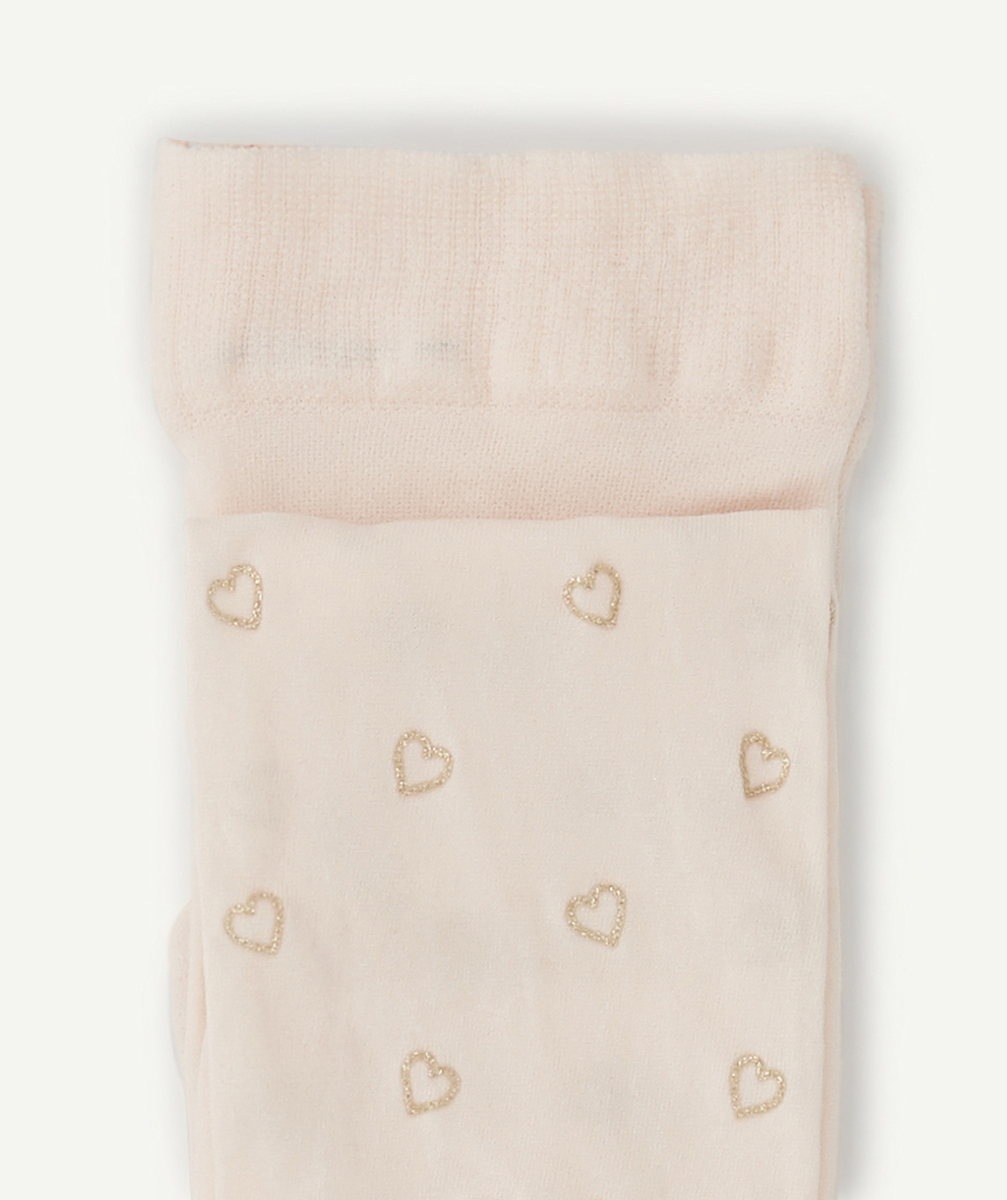 PAIRE DE COLLANTS EN VOILE ROSE AVEC MOTIFS COEURS BRILLANTS
