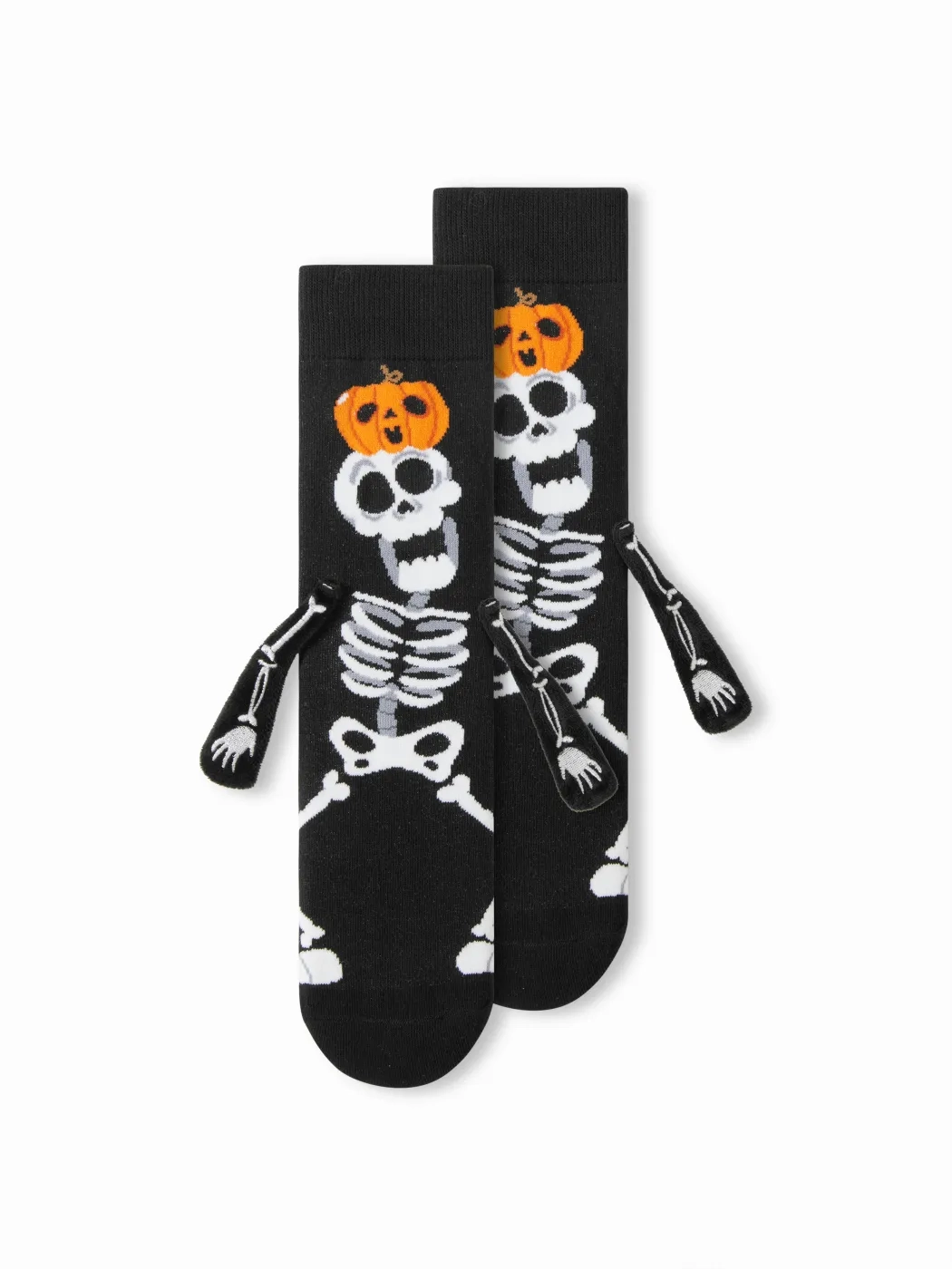(1 Paar) Unisex Socken Halloween Fashion Strümpfe Couple Socks Füsslinge mit Magnetischen Händen (One Size) - Skelett