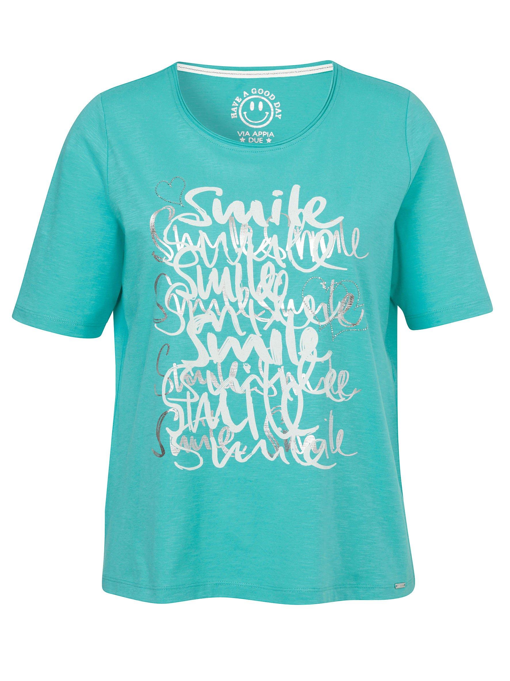 T-Shirt mit Wordingprint und Strasssteinchen
