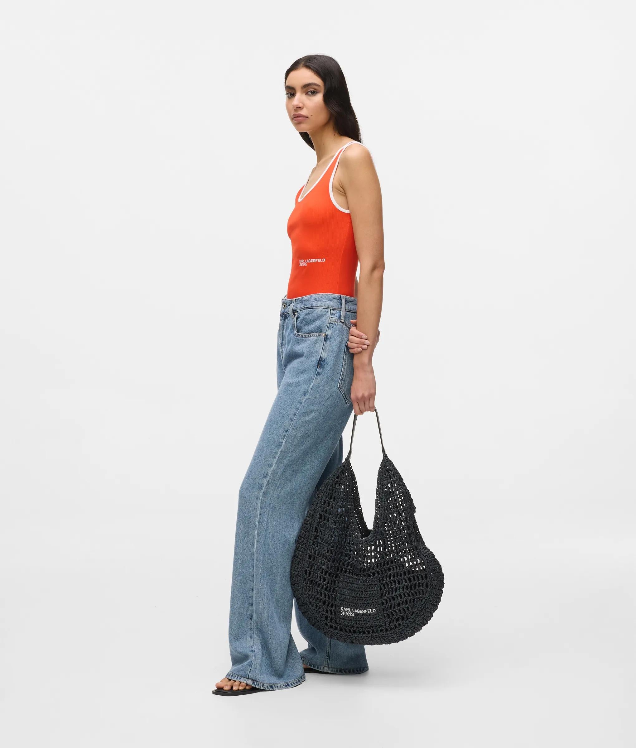 Hoog uitgesneden blauwe flare jeans