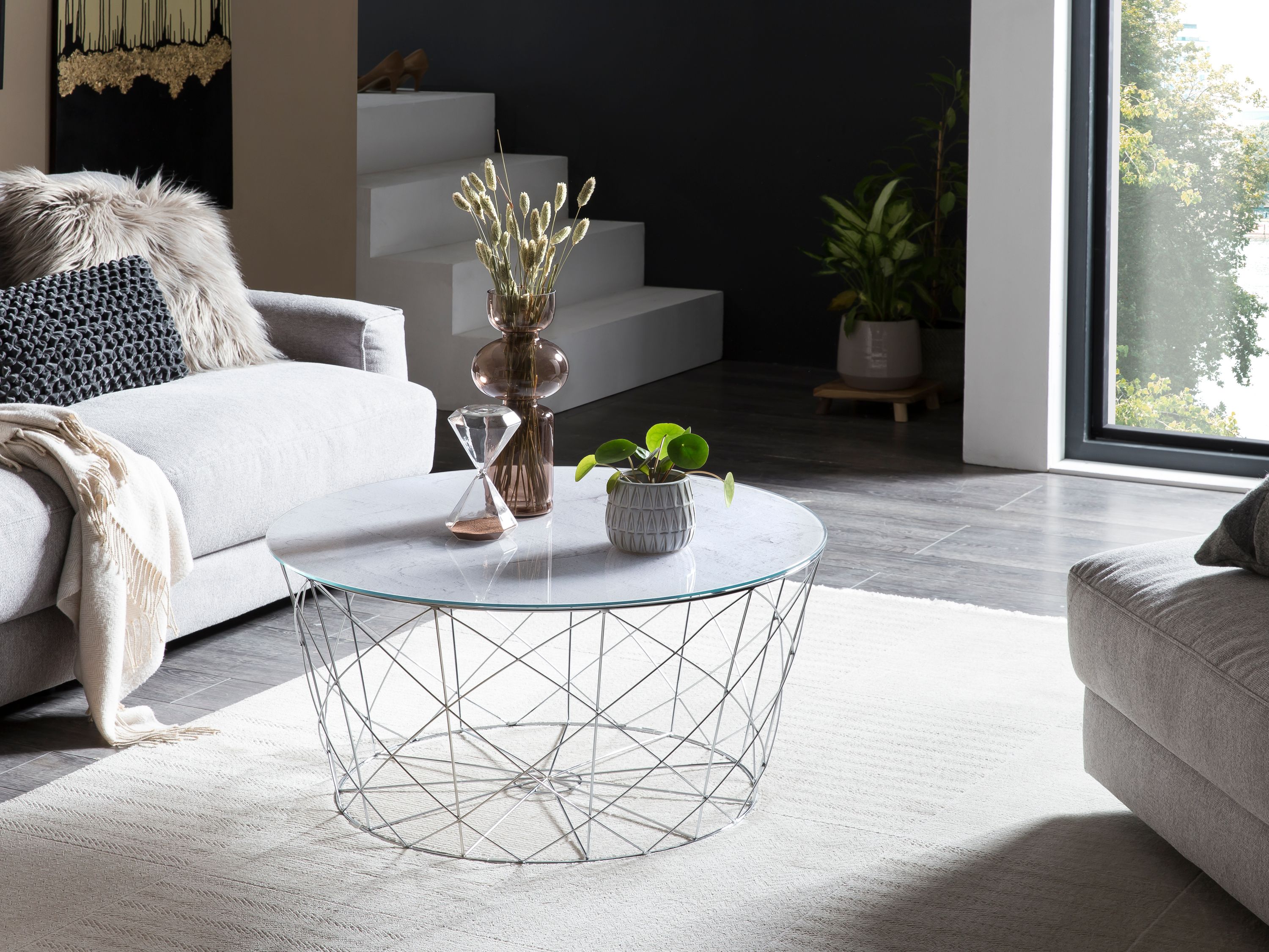 Couchtisch Ø80cm Marmor Optik Glastisch Sofatisch Beistelltisch Wohnzimmer Tisch