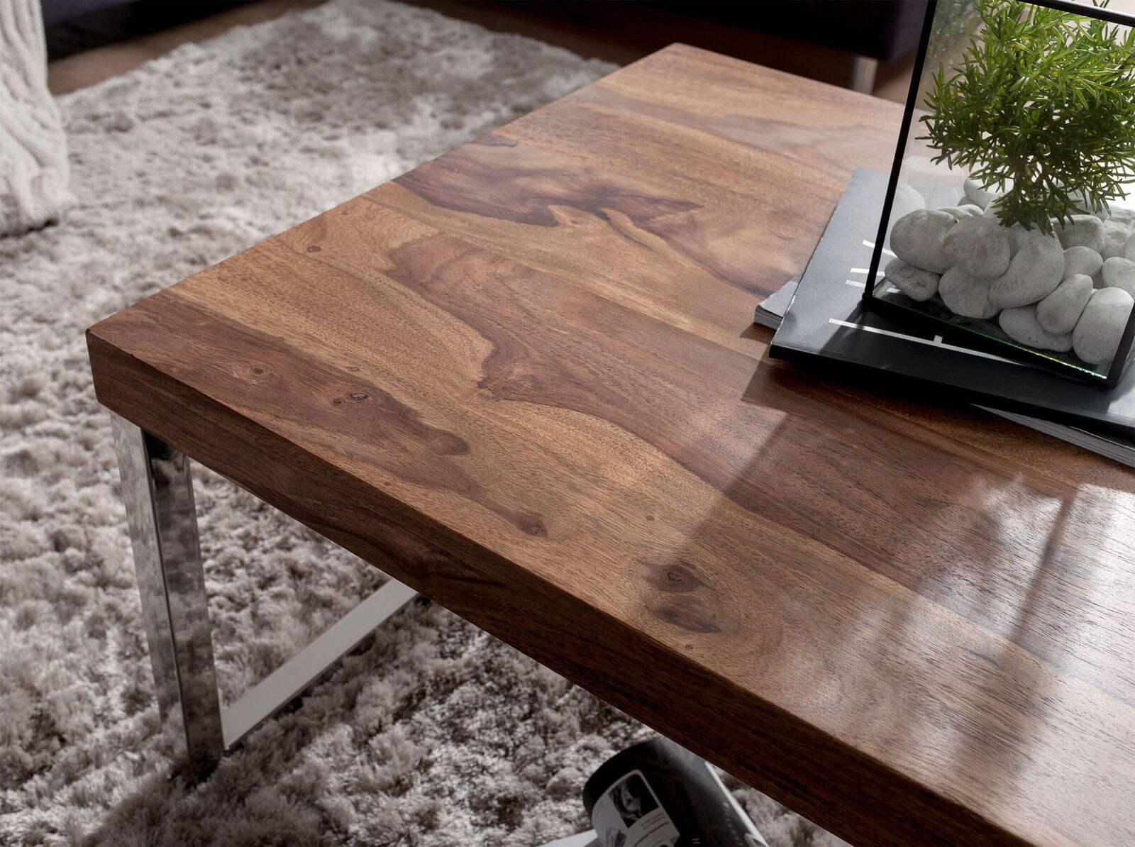 Couchtisch 120 x 60 cm braun/ silberfarbig
