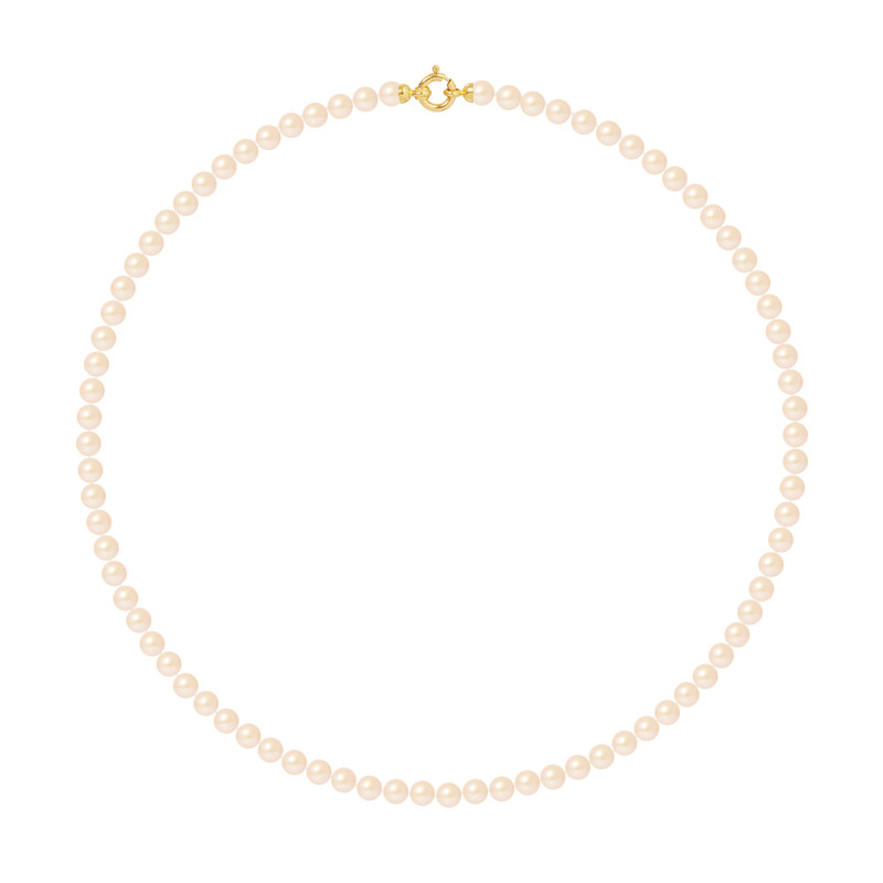 Collier Rang de Perles de Culture d'Eau Douce - Rose Naturel  - Or Jaune
