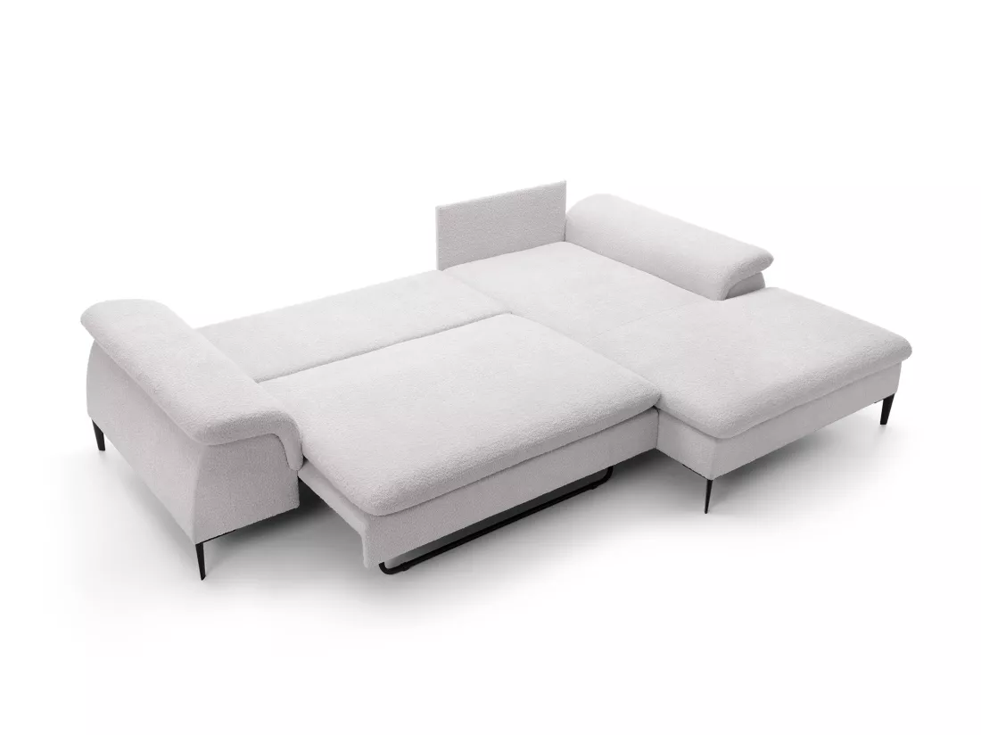 Canapé d'angle droit convertible en tissu bouclette blanc JOLESA