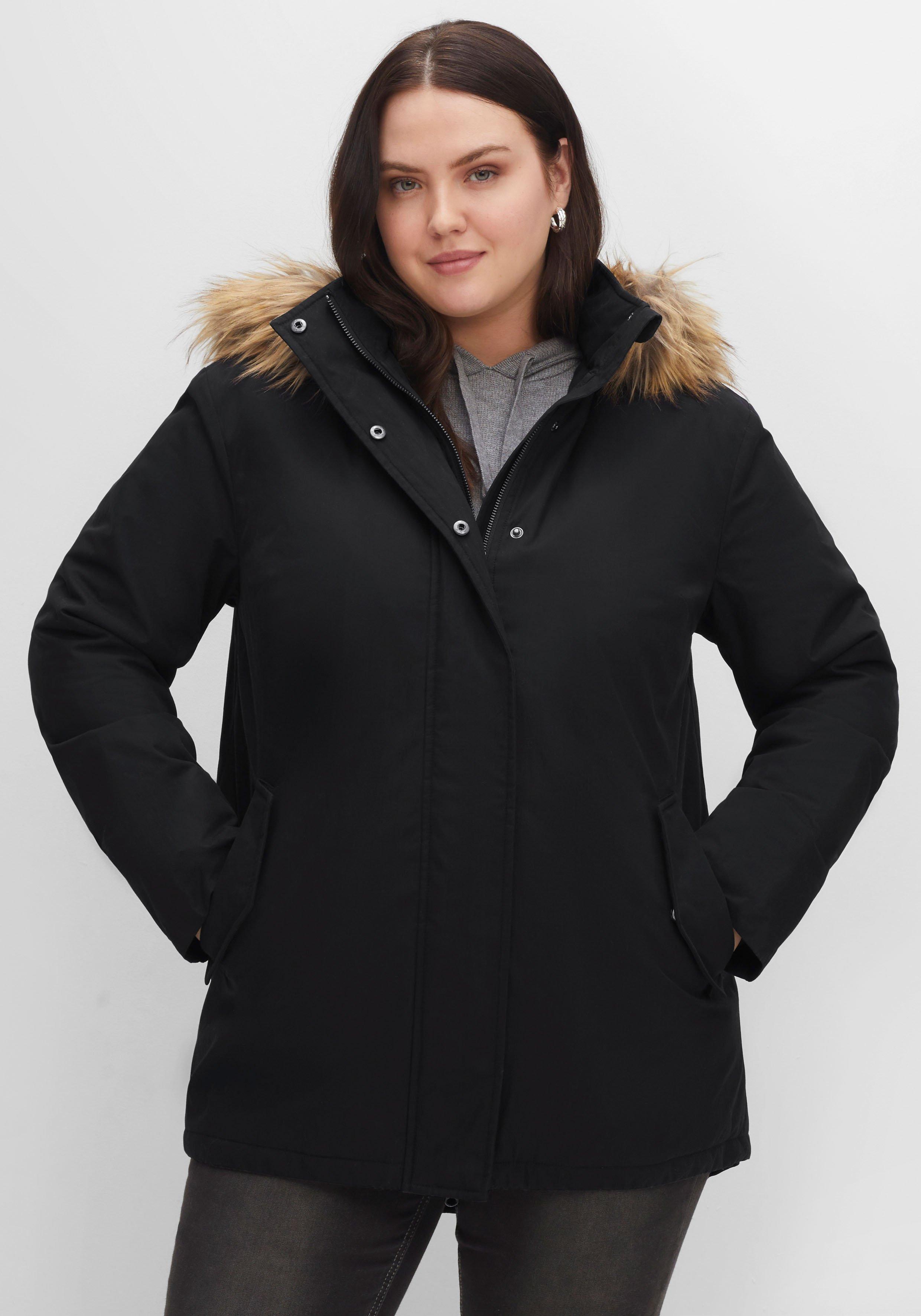 Parka mit Fellimitat-Kapuze und Oversized-Schultern