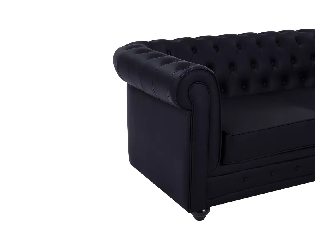 Canapé 2 places en simili noir CHESTERFIELD