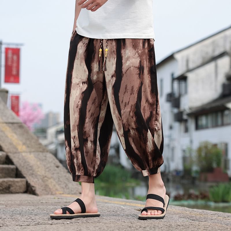 Aozora - Cropped harembroek met hoge taille en tie-dye print