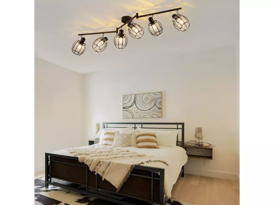 Spot De Plafond 6er En Cristal Noir Vintage E14 Pour Couloir Industriel Pivotant à 350°