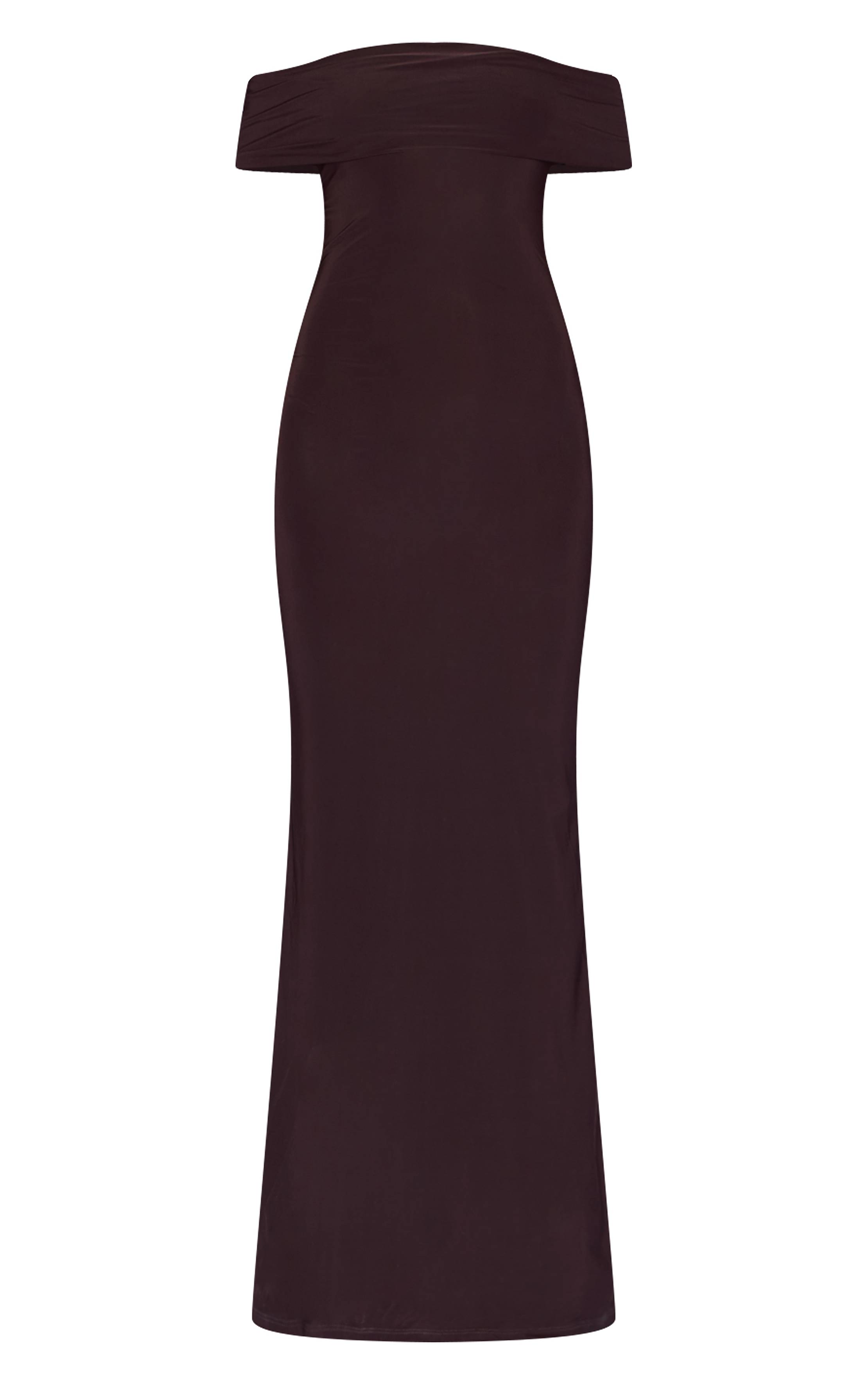 Chocolat Robe Maxi Bardot Dos Ouvert