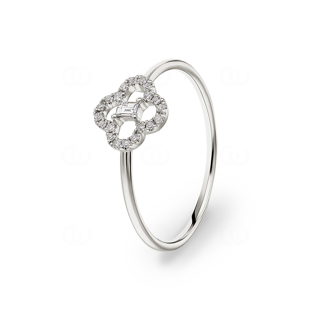 Ring 750/18 K Weissgold Kleeblatt mit Diamanten 0.10 ct H/si