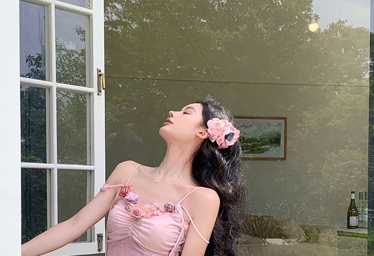 Moanum - Maxi-jurk met spaghettibandjes en bloemenprint