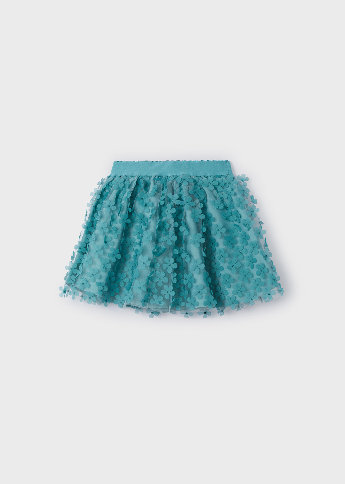 Saia de tricô floral para meninas, verde-água