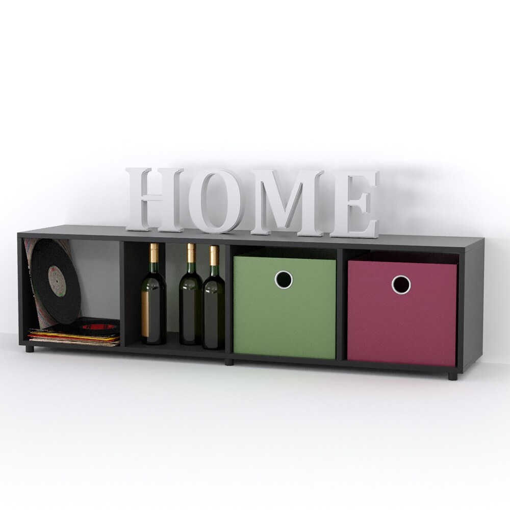 Vicco Raumteiler 4 Fächer Schwarz 144 x 36 cm - Standregal Hängeregal Regal TV Lowboard Sideboard