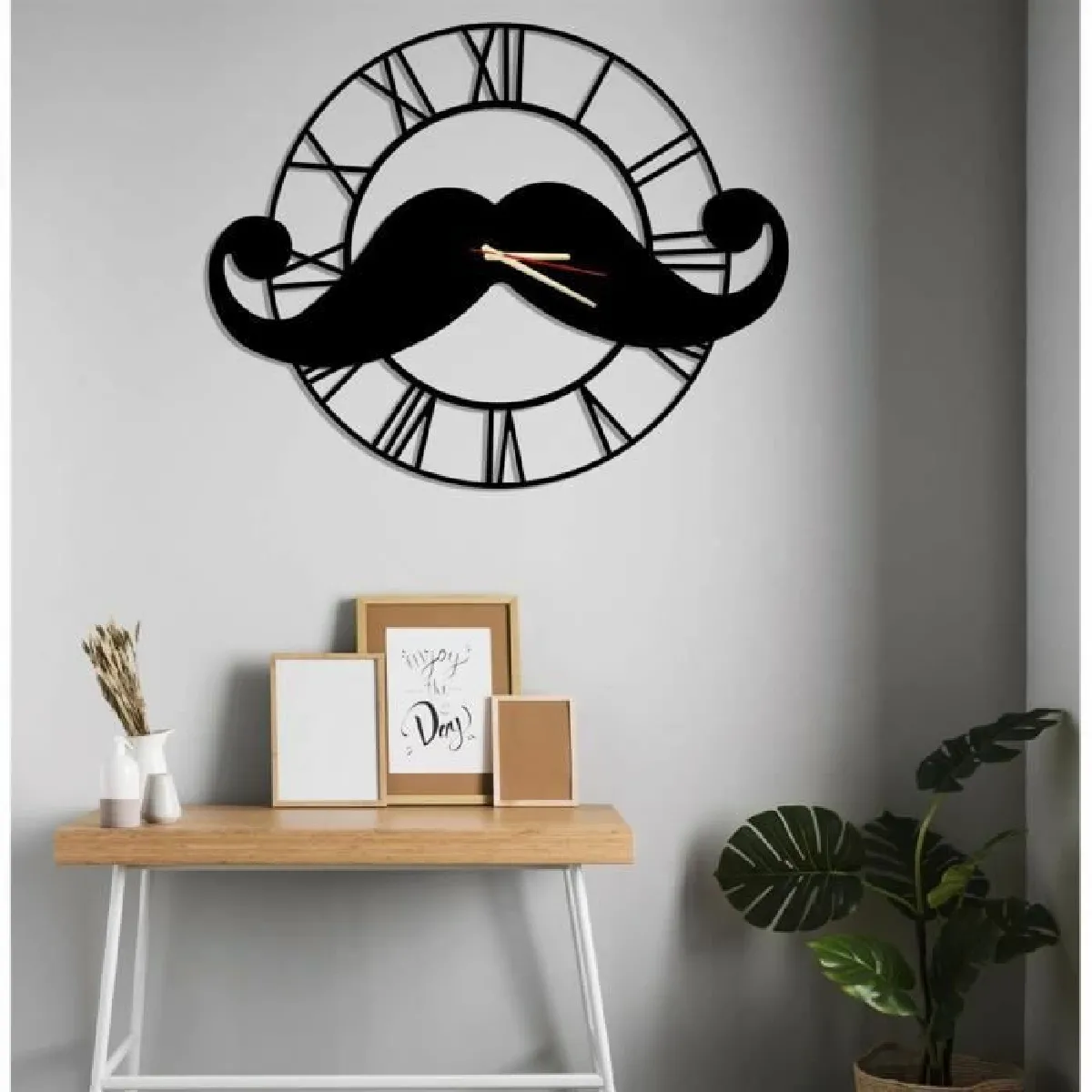 DEKORY Moustaches - Horloge Murale Métal 50 cm