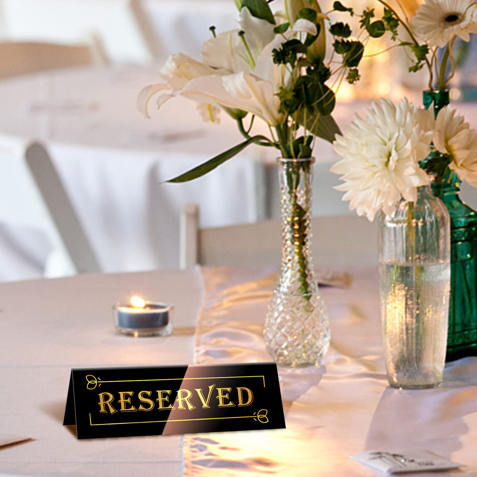 (2er Set) 15cm Acryl Reserved Tischschild Reserviert Restaurant Tisch Aufsteller - Schwarz / Gold