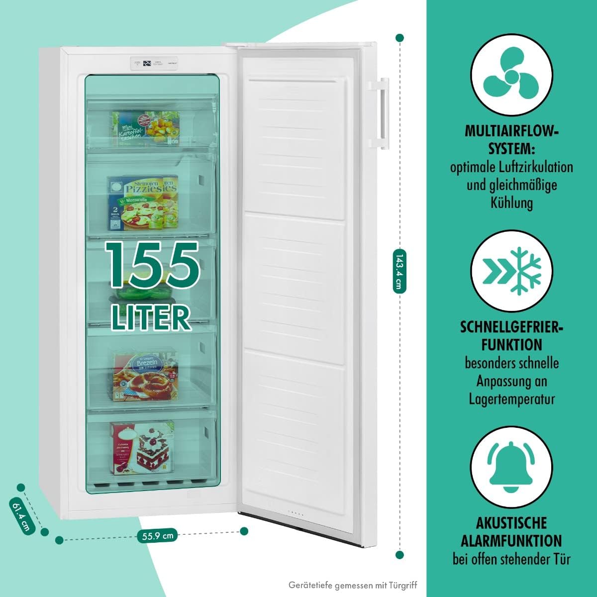 Bomann® Gefrierschrank Nofrost freistehender Tiefkühlschrank 155 Liter Nutzinhalt | No Frost - nie wieder abtauen - Schnellgefrierfunktion u. MultiAirflow-System | Türanschlag wechselbar | GS 7325.1