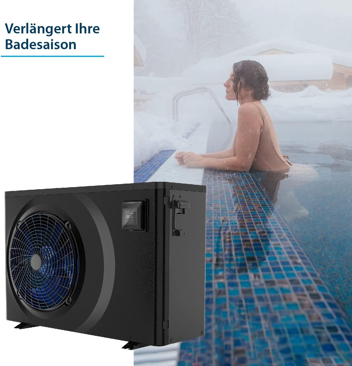 AquaForte Full Inverter Wärmepumpe 15,3 Kilowatt , 14.5 AMP, Leistungsaufnahme Kilowatt 0.24~3.2, Kann sowohl kühlen als auch heizen, geeignet für Schwimmbecken