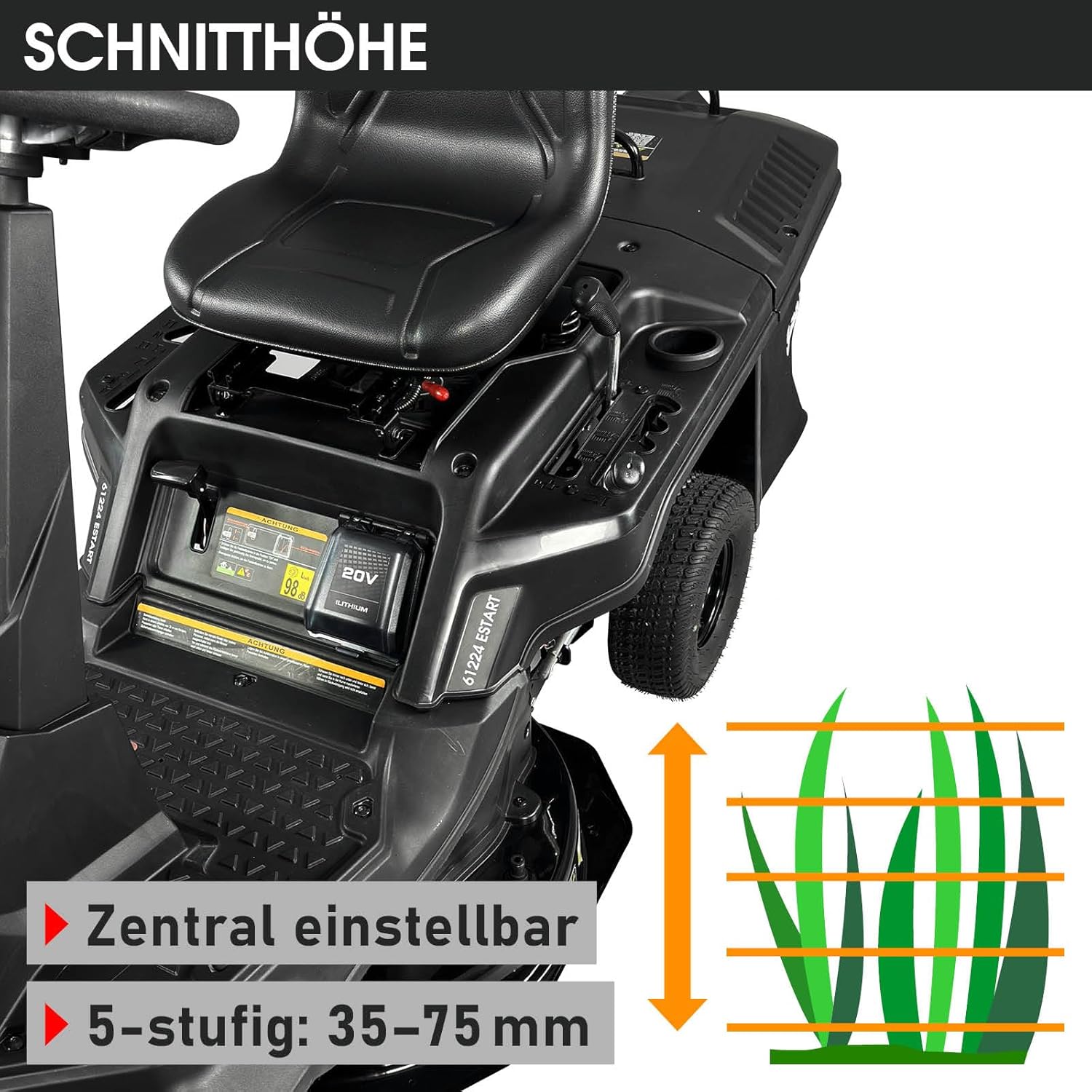BRAST® Rasentraktor Benzin Aufsitzmäher | 5,15kW(7PS) | Elektrostart | XXL Schnittbreite 61cm | TÜV geprüft | Variable Geschwindigkeit | 150L Fangkorb | für mittlere bis große Rasenflächen