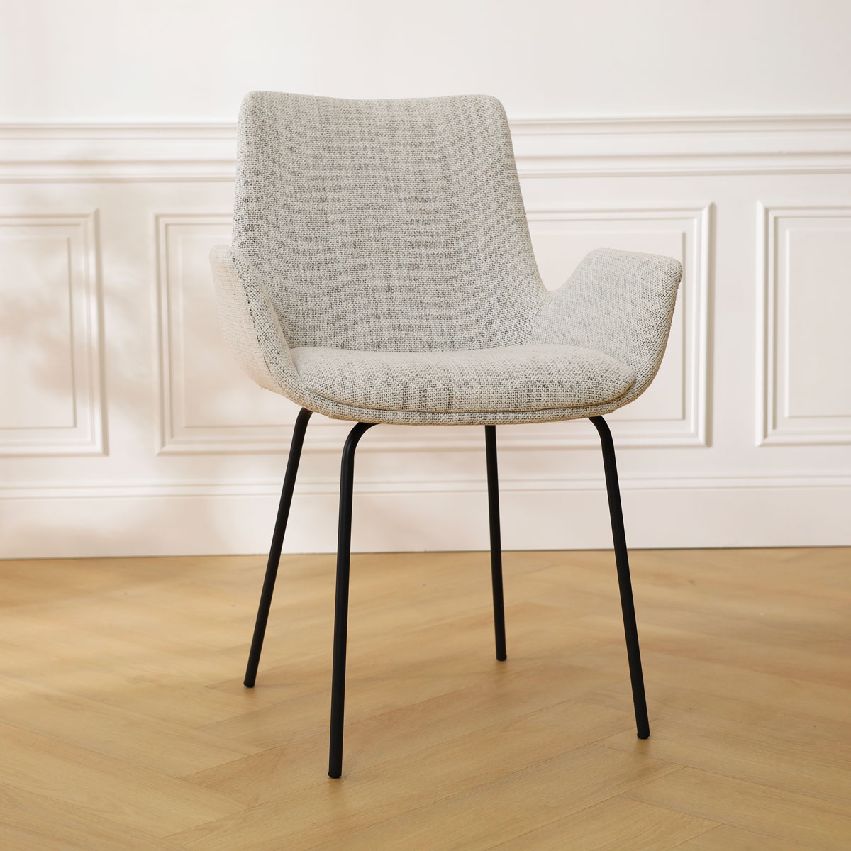 Eetkamerstoel Nora-Eef grijs beige gemêleerd - zwart