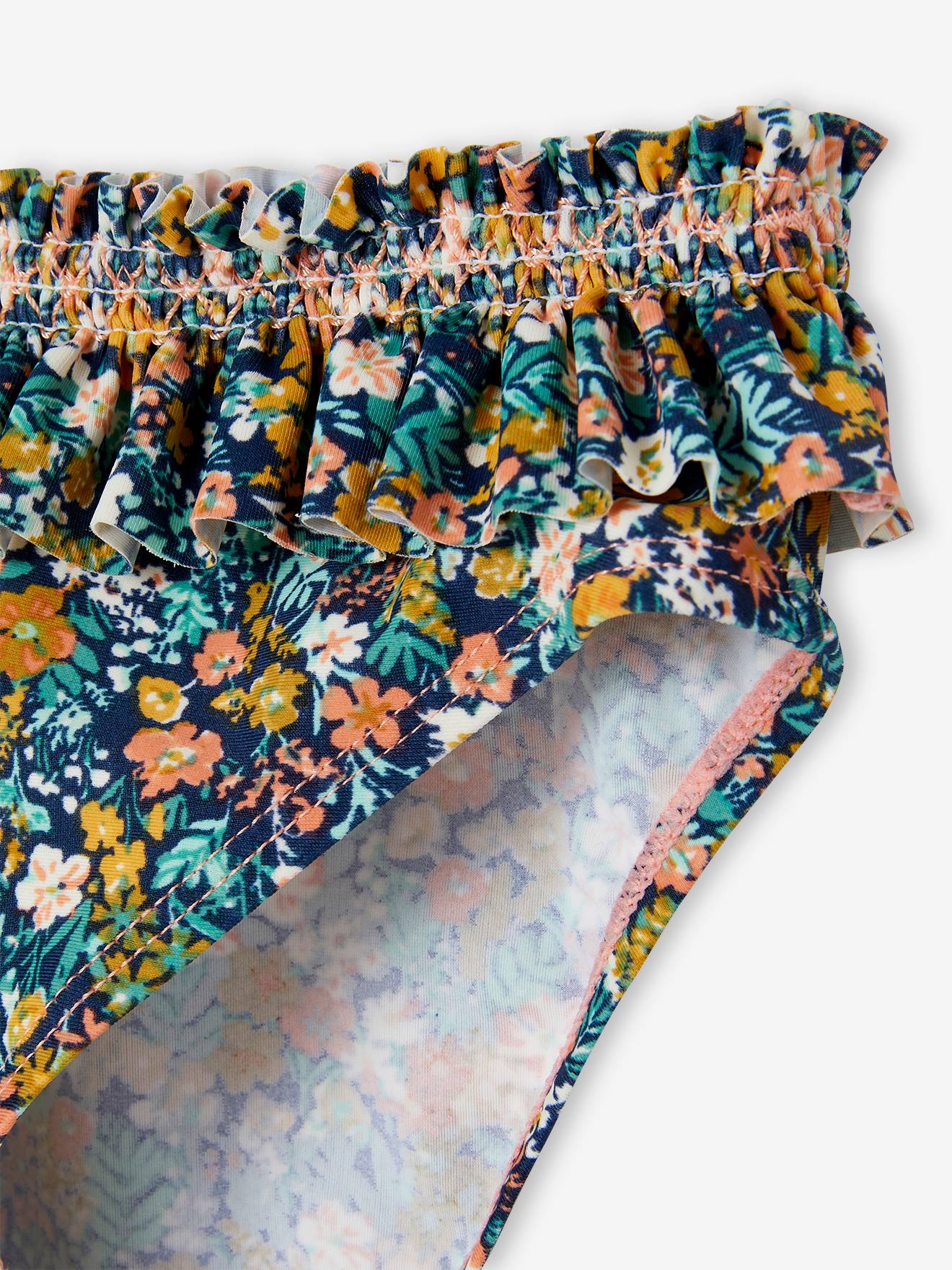 Biquíni azul com estampa floral para meninas