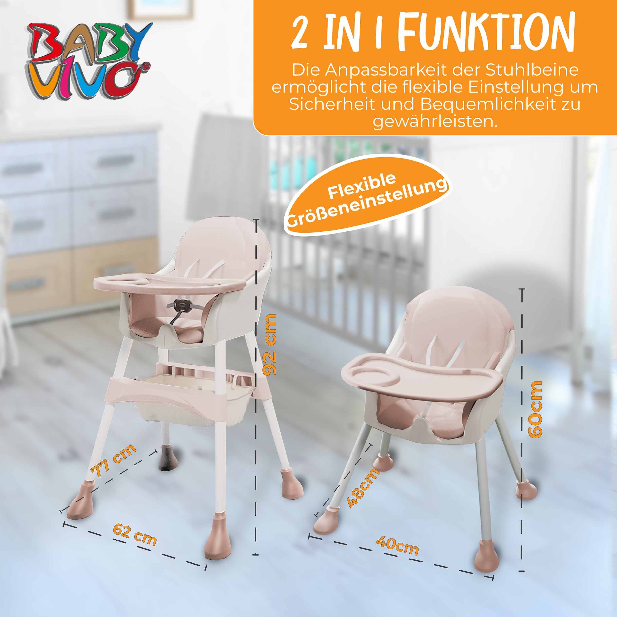 Baby Vivo Design 2in1 Kinderhochstuhl - Oscar in Pink
